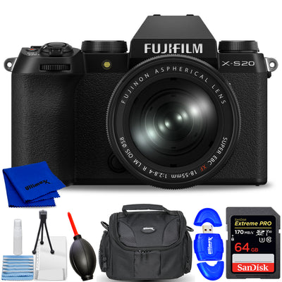 FUJIFILM X-S20 Mirrorless Camera and 18-55mm R LM OIS Lens (Black) - 7PC Kit