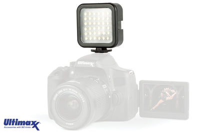 ULTIMAXX Professionelles Universal-LED-Videoleuchten-Set mit 2 Batterien und Halterung