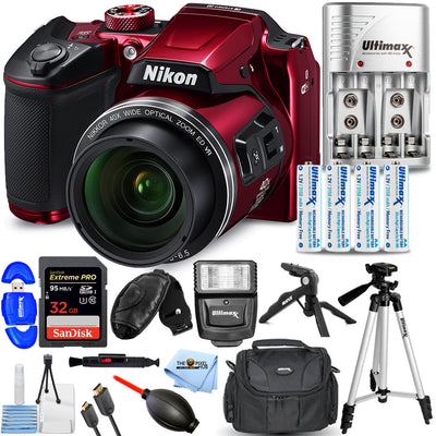 Nikon COOLPIX B500 Digitalkamera (Rot) - 15-teiliges Zubehörpaket