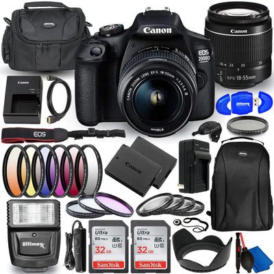 Canon EOS 2000D / Rebel T7 with 18-55mm III Lens - 30PC Accessory Bundle Canon