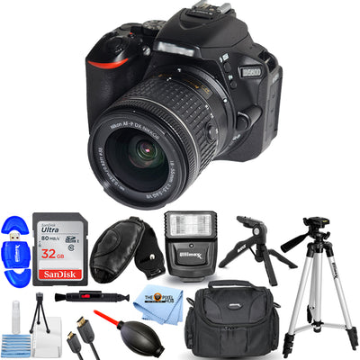 Nikon D5600 DSLR 24,2 MP Kamera mit 18-55 mm Objektiv 1576 + 32 GB + Flash-Paket