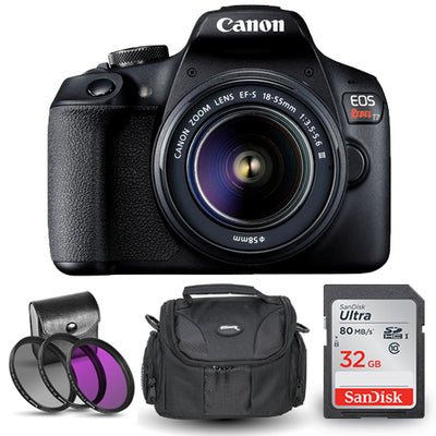 Canon EOS Rebel T7 mit 18-55-mm-Paket + SanDisk 32 GB + Gadget-Tasche + Filter-Kit