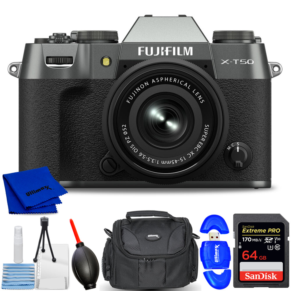 FUJIFILM X-T50 Spiegellose Kamera mit 15-45-mm-Objektiv (Anthrazit-Silber) im Paket