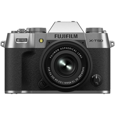 FUJIFILM X-T50 spiegellose Kamera mit XC 15–45 mm f/3,5–5,6 Objektiv (Silber) – Paket