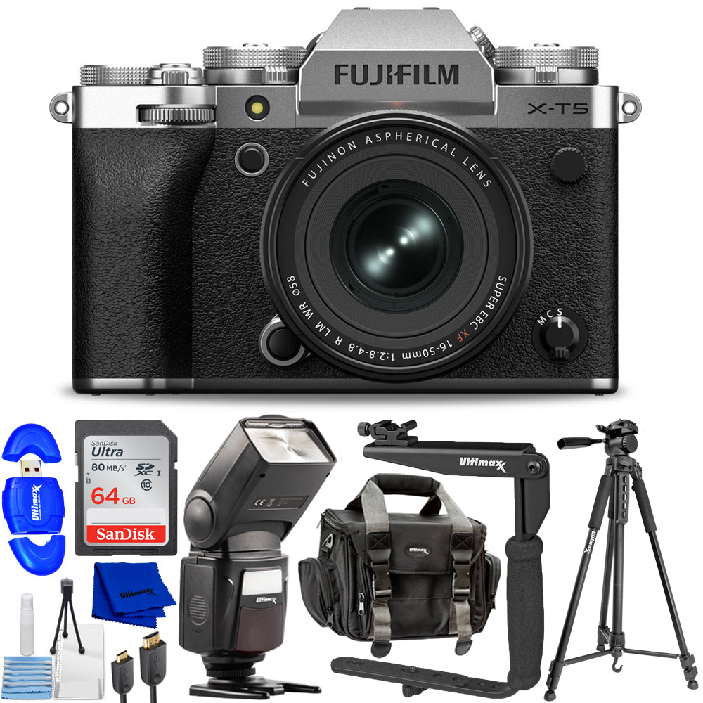 FUJIFILM X-T5 spiegellose Kamera mit XF 16-50 mm f/2.8-4.8 Objektiv (Silber) im Paket