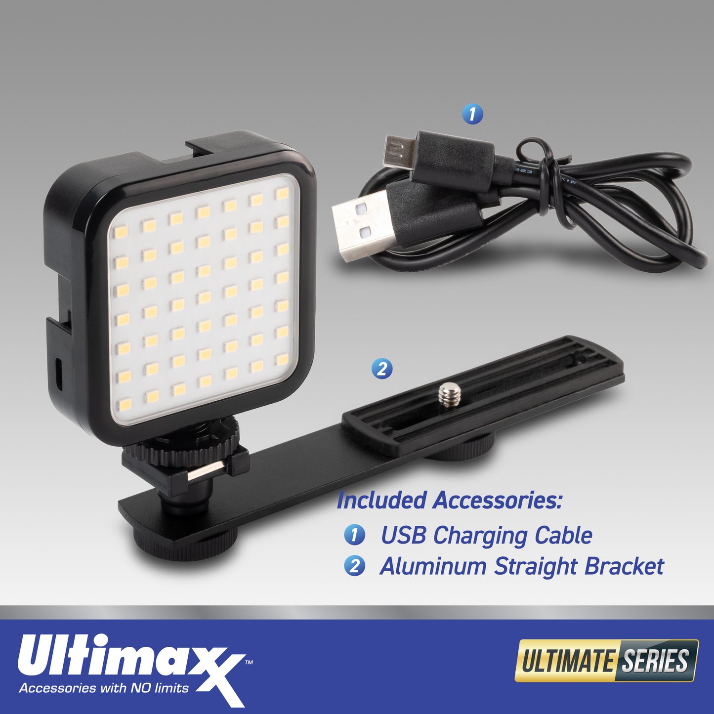 Ultimaxx Mini 49 LED-Videoleuchte - USB / Eingebauter wiederaufladbarer Lithium-Ionen-Akku