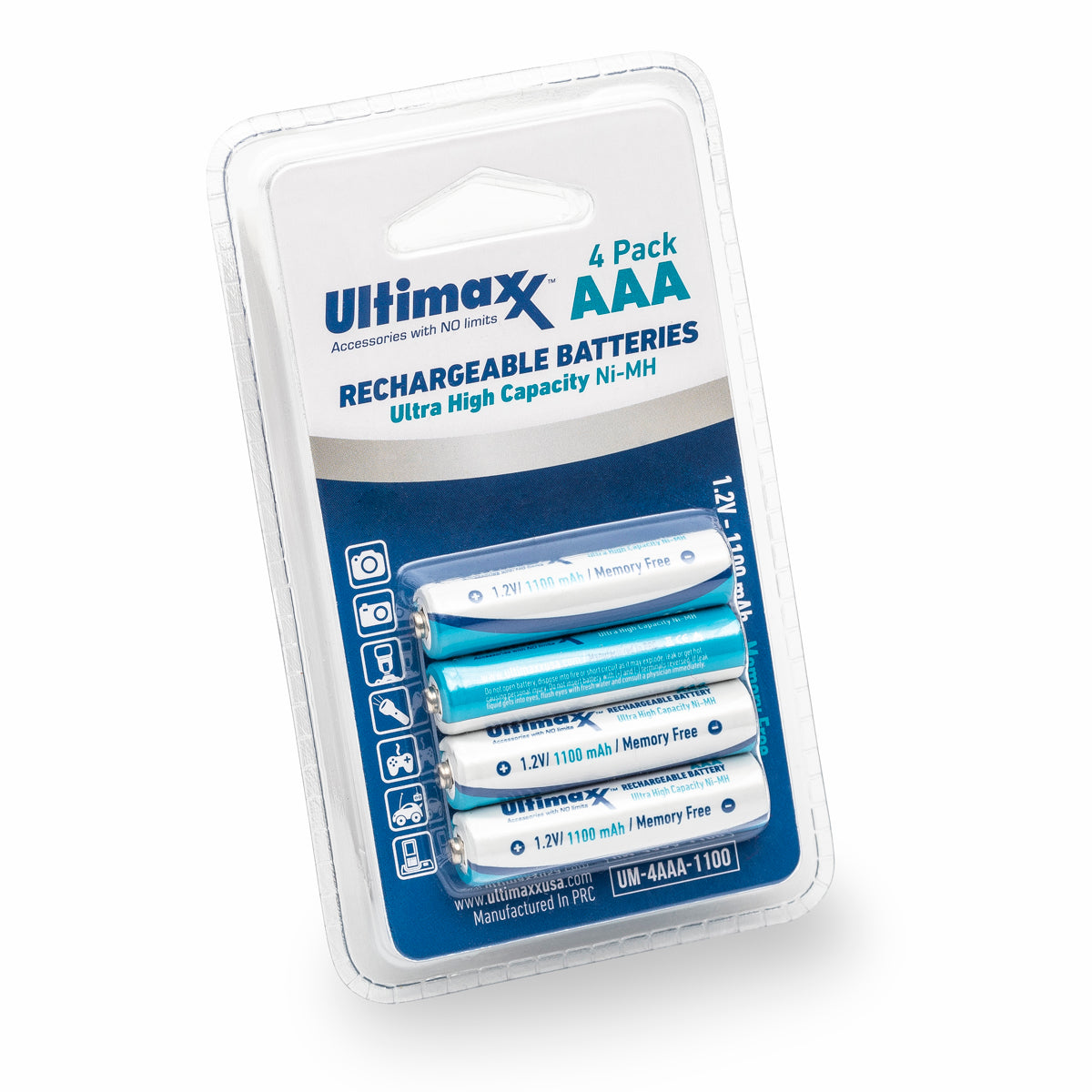 Ultimaxx 4AAA NIMH Rechargeable Batteries 1100 mAh