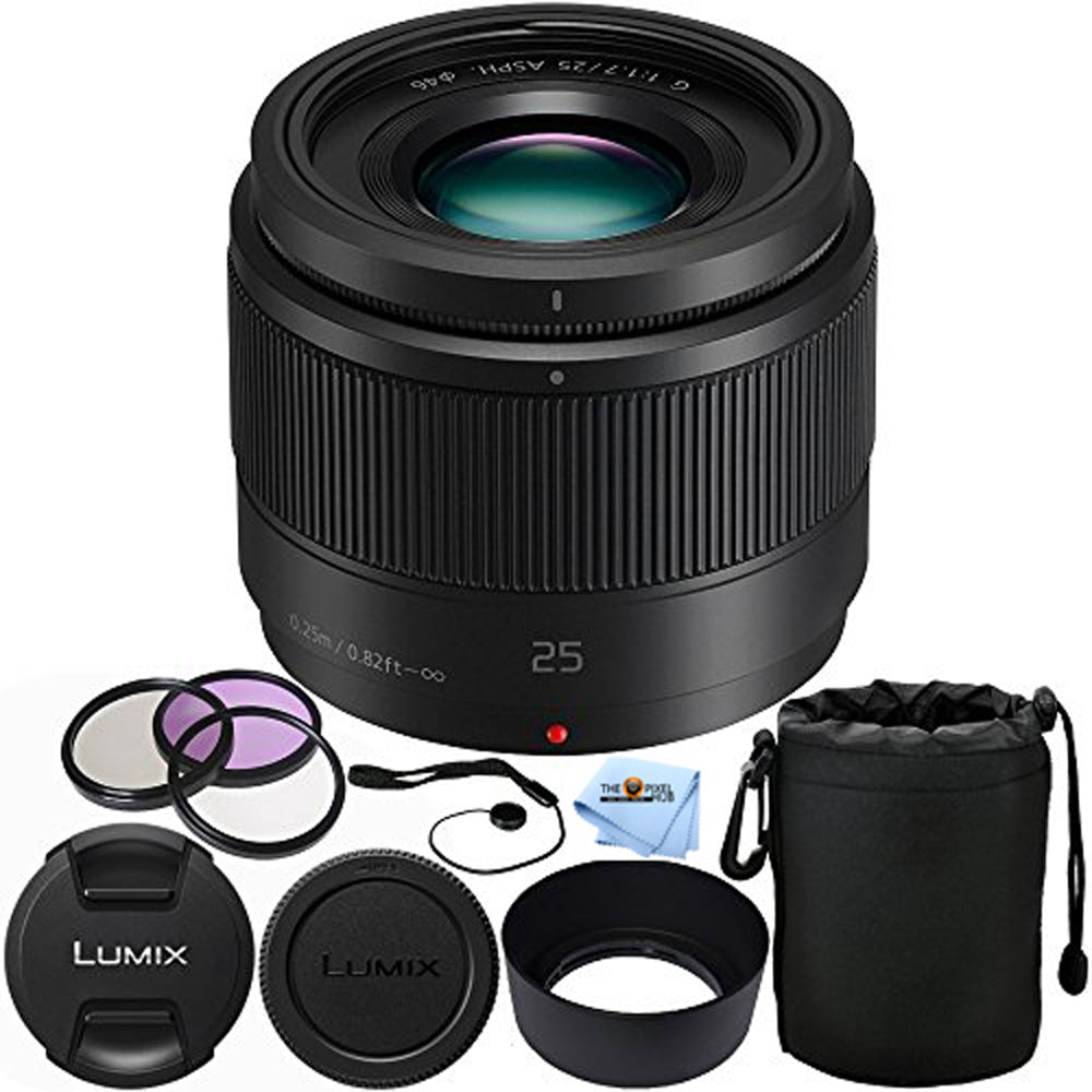 Panasonic Lumix G 25 mm f/1,7 ASPH. Objektiv H-H025K + Filter-Kit + Objektivtasche im Paket