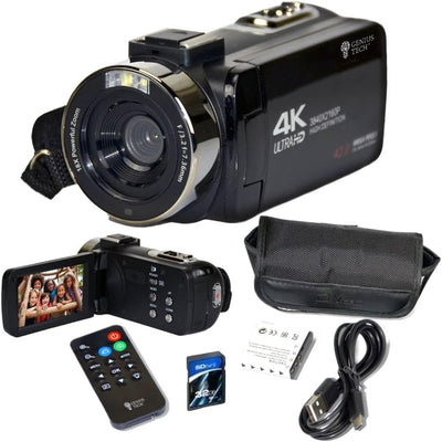 GeniusTech Digitale 42MP-Videokamera mit 32 GB SD-Karte, Fernbedienung, Tasche und USB-Kabel