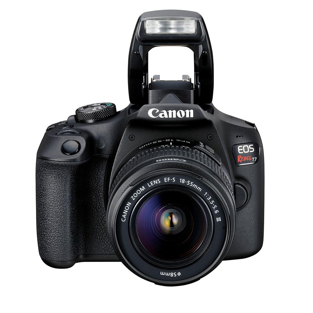 Canon EOS Rebel T7 18-55 mm III-Objektiv + EXT BATT + 64 GB + Blitz – Top Value Bundle