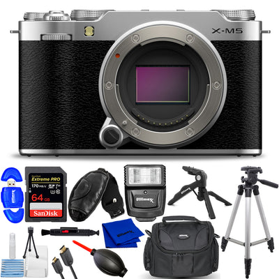 FUJIFILM X-M5 spiegellose Kamera (Silber) 16900707 - 12-teiliges Zubehörpaket