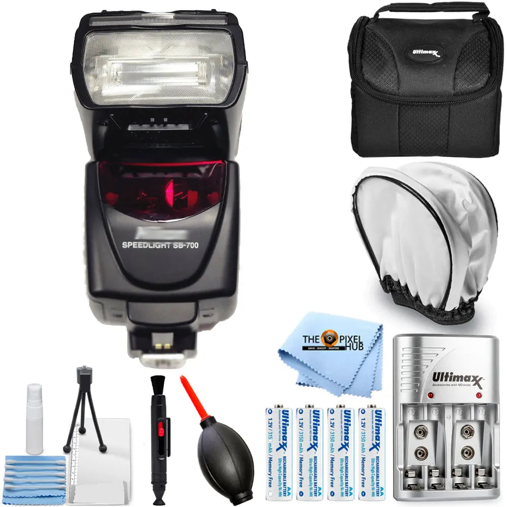 Nikon SB-700 AF Speedlight mit 4 AA-Batterien + Ladegerät + Diffusor-Paket