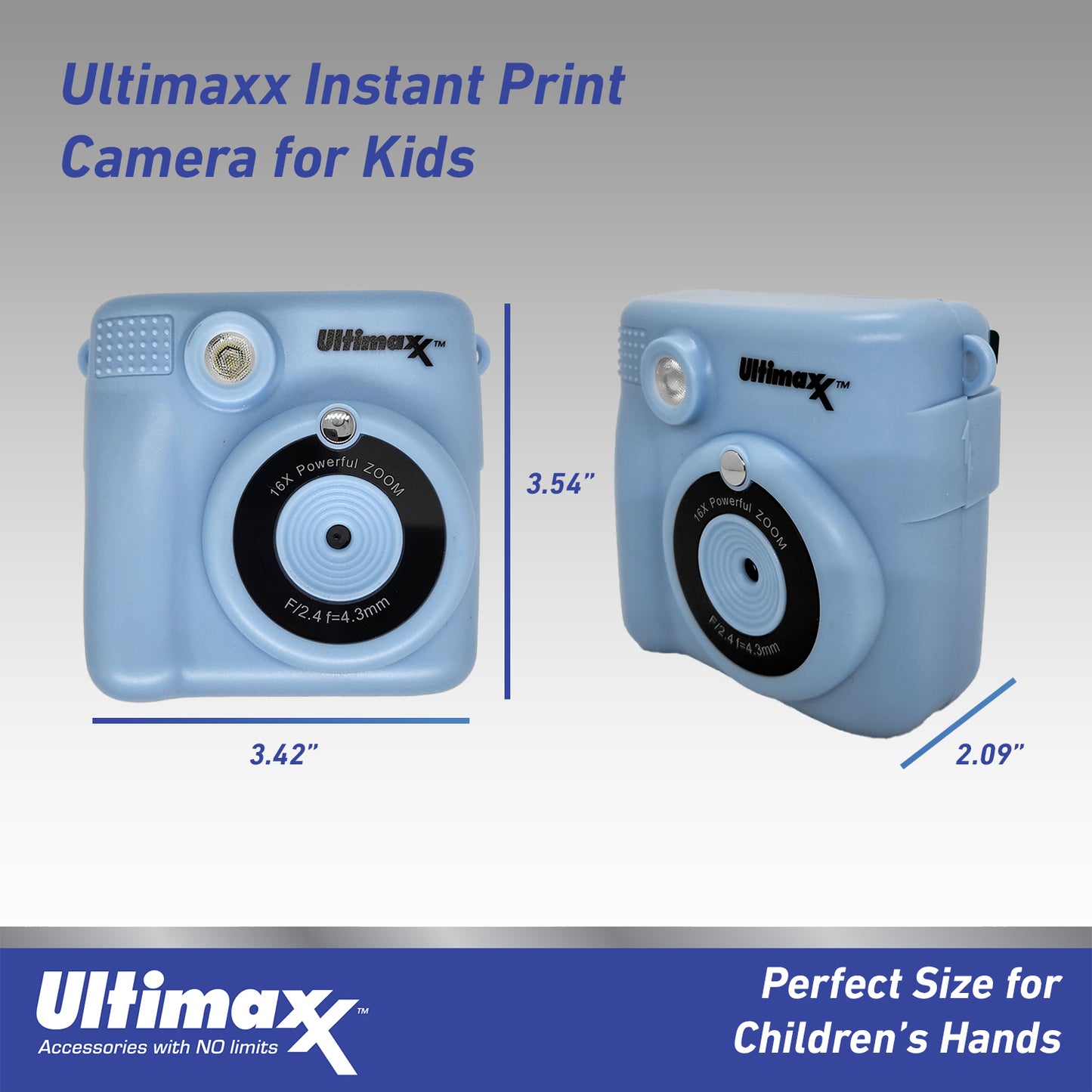 Ultimaxx Instant Print Camera Kids (Blue) 32GB MicroSD w/ 3 Print Rolls GIFT Kit