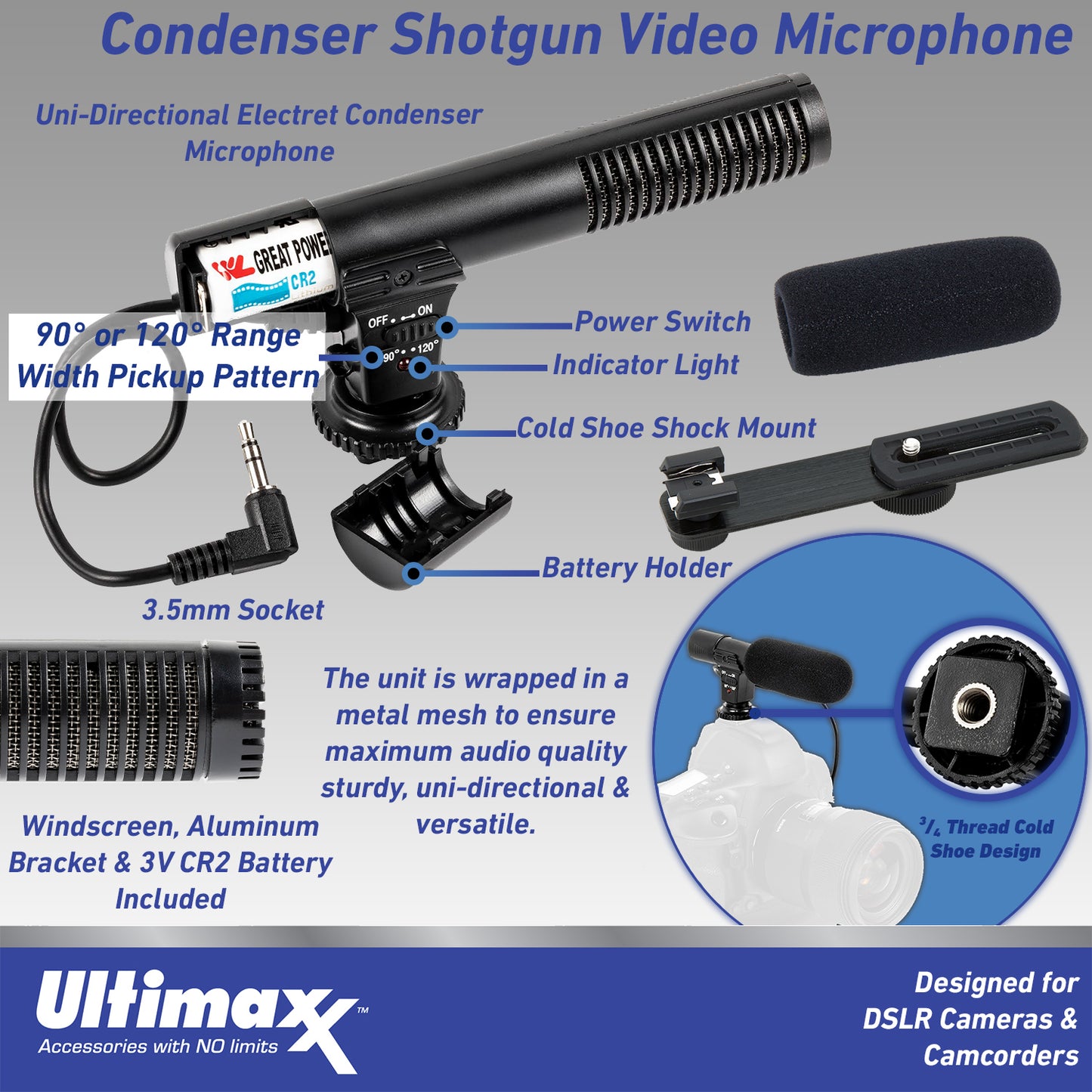 Ultimaxx Professional Condenser Microphone For DSLR Nikon Canon Sony Pentax