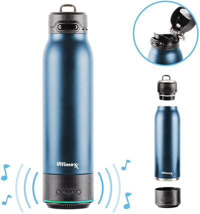 Vakuumisolierte Premium-Wasserflasche mit wiederaufladbarem Bluetooth-Lautsprecher – Doppelwandiges Stahldesign + Lichter – MARINEBLAU