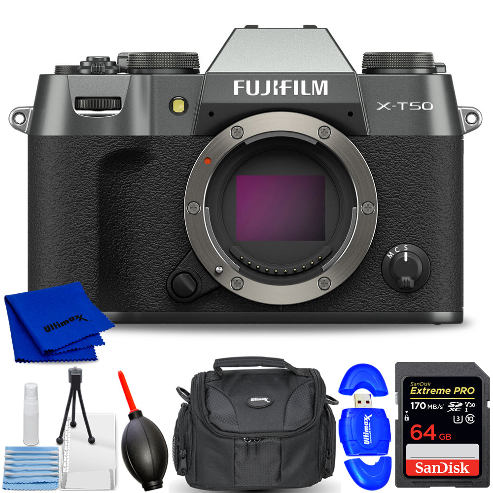 FUJIFILM X-T50 spiegellose Kamera (Anthrazit-Silber) 16828416 – 7-teiliges Zubehörset