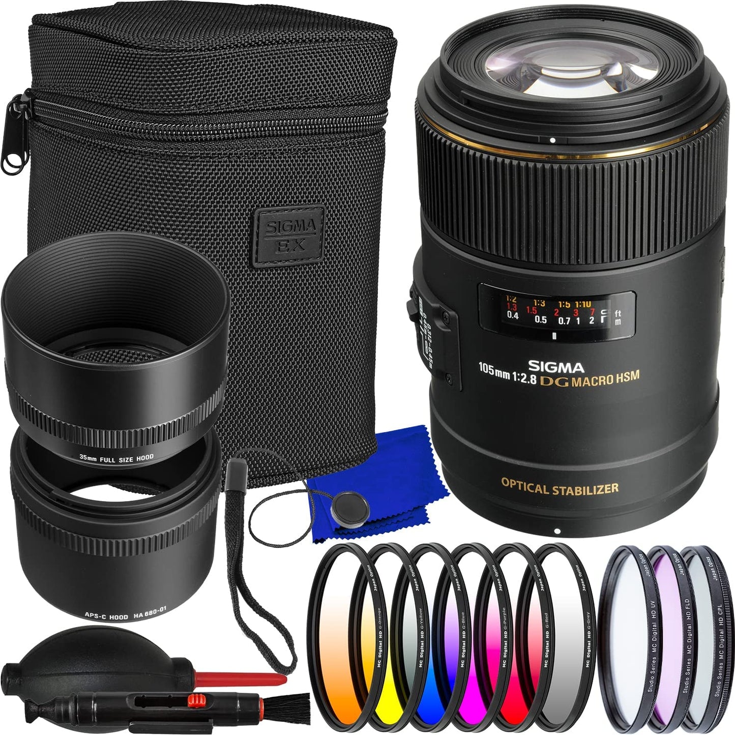 Sigma 105mm f/2.8 EX DG OS HSM Macro Lens for Nikon AF Cameras Bundle 4