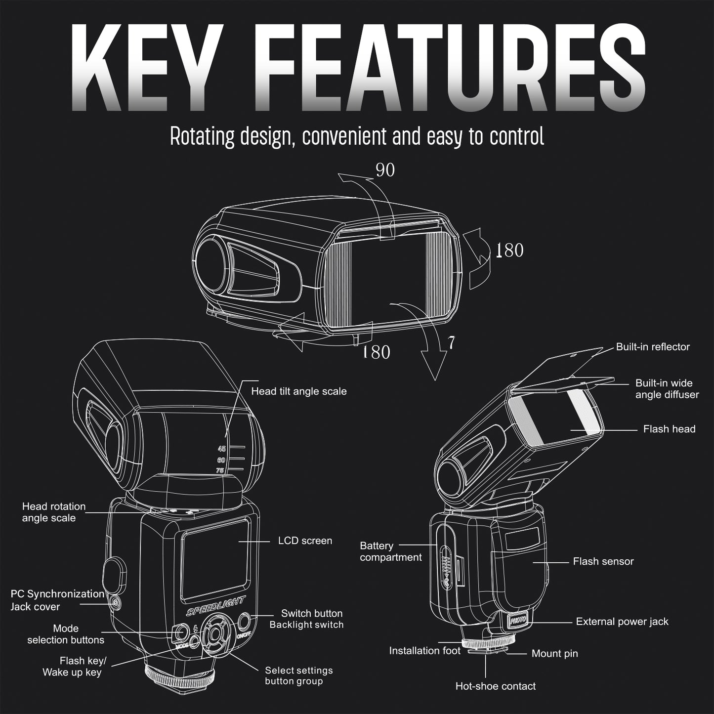 Universal Auto Flash w/ LCD Display by Ultimaxx, Slave Mode, Carry Pouch