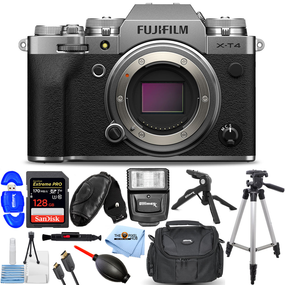 FUJIFILM X-T4 spiegellose Kamera (Silber) 16652867 - 12-teiliges Zubehörpaket