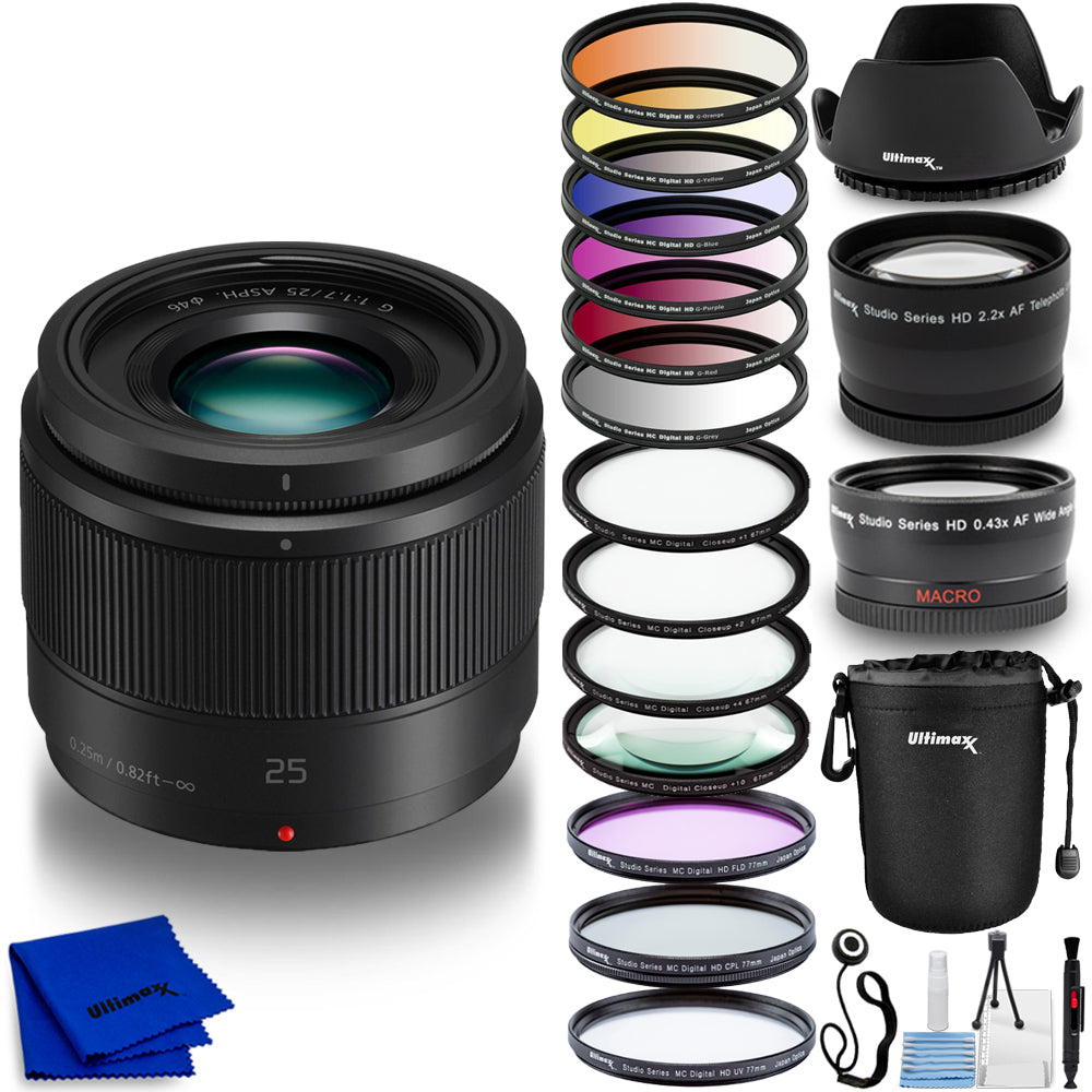 Panasonic Lumix G 25 mm f/1.7 ASPH. Objektiv + Filter-Kit-Paket, weiße Box