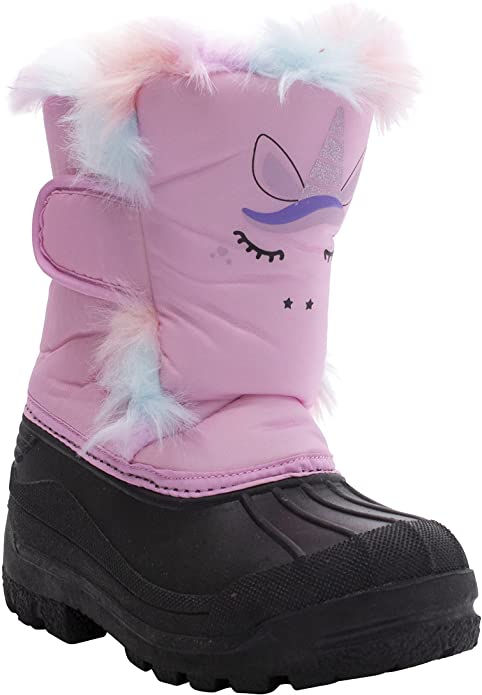 AQUAKIX Schneestiefel mit rosa Einhorn-Print und Regenbogenfell (T9)