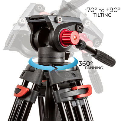 Portable Video Camera 72-inch 180cm 90 Degree Pivot Head Fluid Pan Tilt Tripod