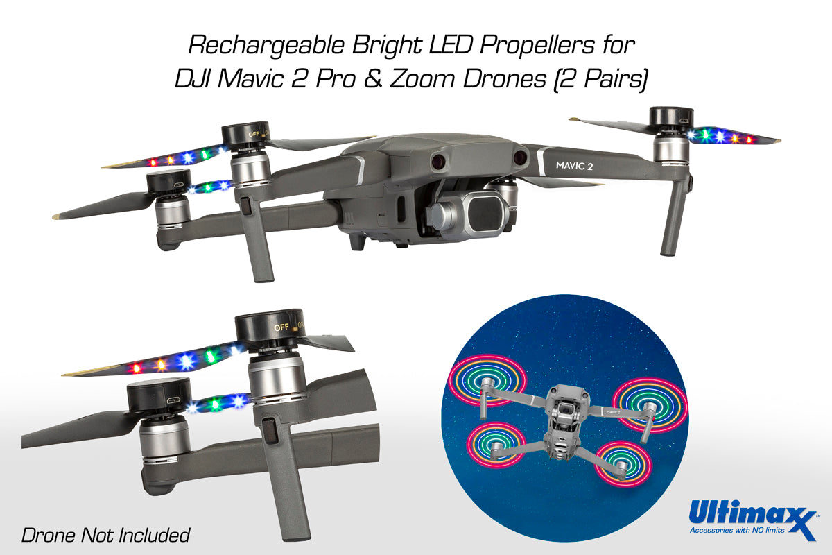 2 Paar geräuscharme LED-Propeller mit Schnellverschluss für DJI Mavic 2 Pro/Zoom