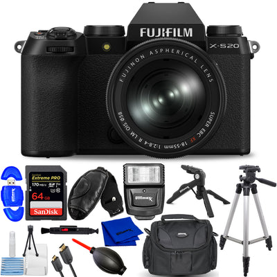 FUJIFILM X-S20 spiegellose Kamera und 18-55 mm R LM OIS-Objektiv (schwarz) – 7-teiliges Set