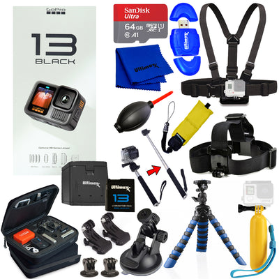 GoPro HERO 13 HERO13 Schwarze 27-MP-Actionkamera + EXT BATT 64 GB-Paket