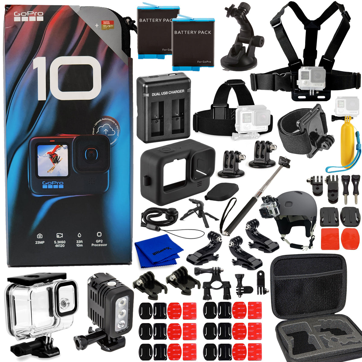 GoPro Hero10 Black mit SanDisk 64 GB Extreme microSDXC – 20-teiliges Zubehörpaket