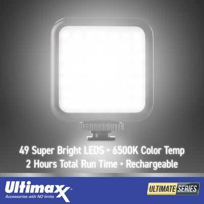 Ultimaxx Mini 49 LED-Videoleuchte - USB / Eingebauter wiederaufladbarer Lithium-Ionen-Akku