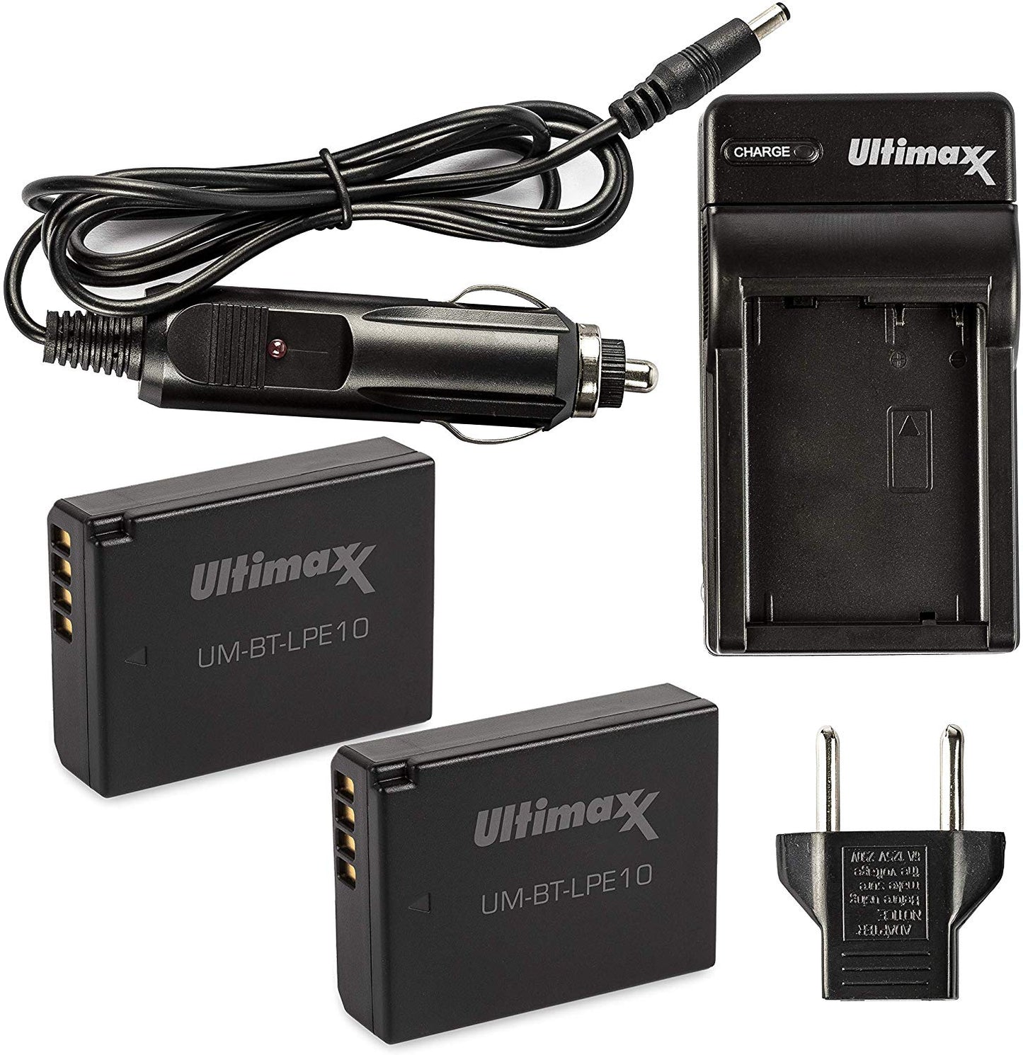 ULTIMAXX Travel Charger + 2x Replacement Battery for Canon LPE10 1600mah