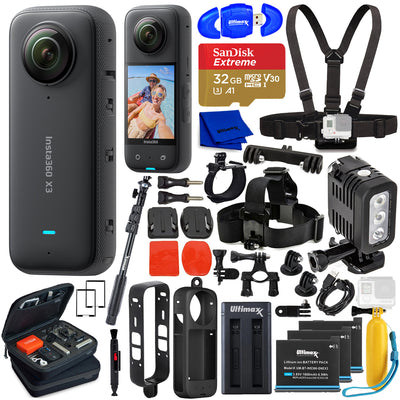 Insta360 X3 5.7K 360° wasserdichte Touchscreen-Actionkamera - 25-teiliges 32-GB-Paket