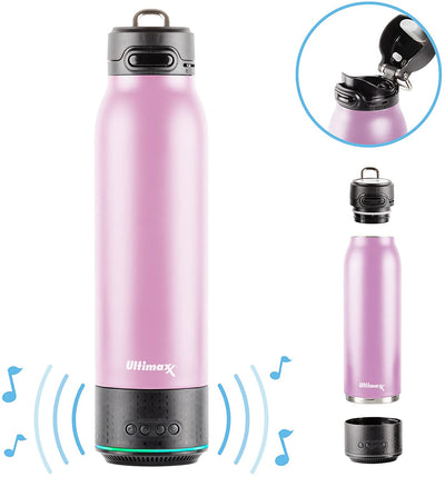 Vakuumisolierte Premium-Wasserflasche mit wiederaufladbarem Bluetooth-Lautsprecher – Doppelwandiges Stahldesign + Lichter – PINK