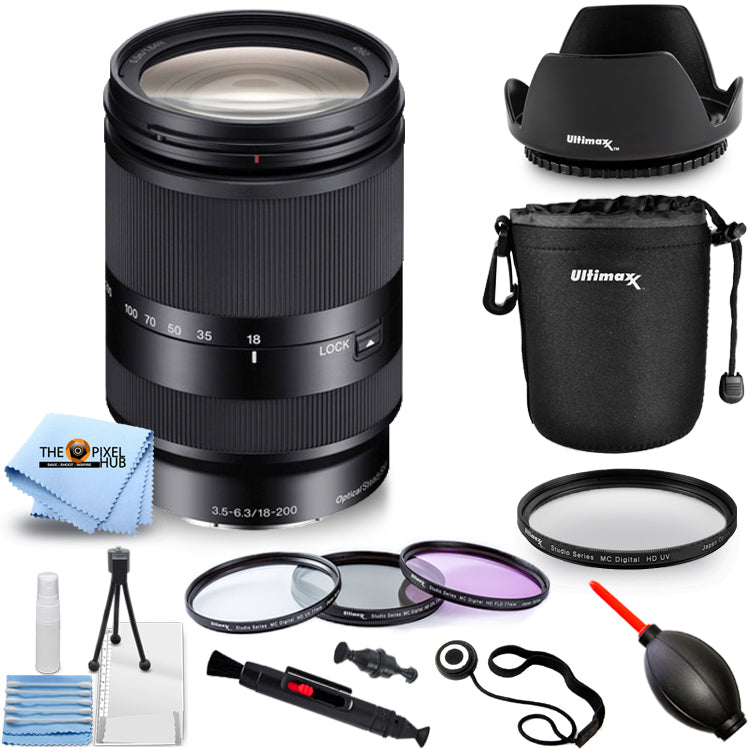 Sony E 18–200 mm f/3,5–6,3 OSS LE-Objektiv SEL18200LE – 10-teiliges Zubehörpaket