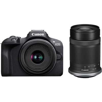 Canon EOS R100 spiegellose Kamera mit 18-45 mm und 55-210 mm Objektiven im Paket