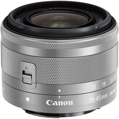 Canon EF-M 15-45mm f/3.5-6.3 IS STM Lens Silver 0597C002 - 7PC Accessory Bundle