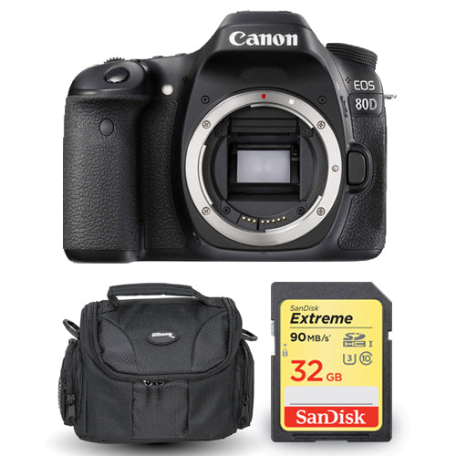 Canon EOS 80D DSLR-Kamera (nur Gehäuse) 1263C004 mit Extreme 32 GB und Gadget-Hülle