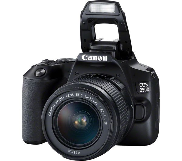 Canon EOS 250D / Rebel SL3 DSLR-Kamera mit 18-55 mm (Schwarz) 64 GB + Blitzpaket