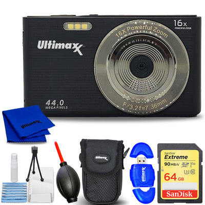 Ultimaxx 44MP Digitale Kompaktkamera mit 16-fachem Digitalzoom und 32GB-Kartenpaket – perfektes Geschenk für Kinder