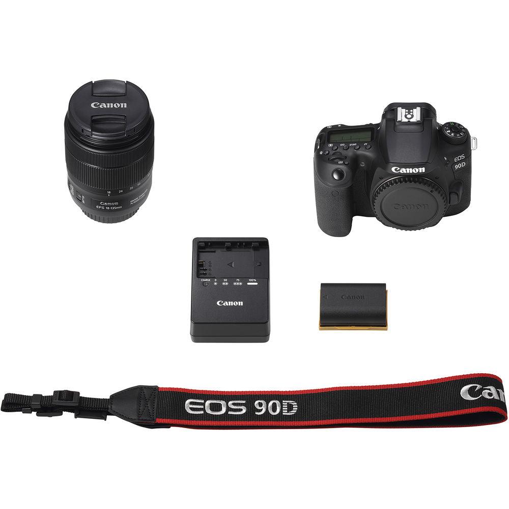 Canon EOS 90D DSLR-Kamera mit 18-135-mm-Objektiv + 64 GB + Blitz + Filter-Kit-Paket