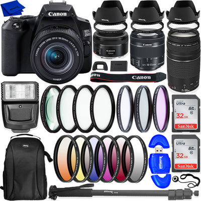 Canon EOS 250D / Rebel SL3 with 18-55mm + 75-300mm + 50mm + 64GB Bundle