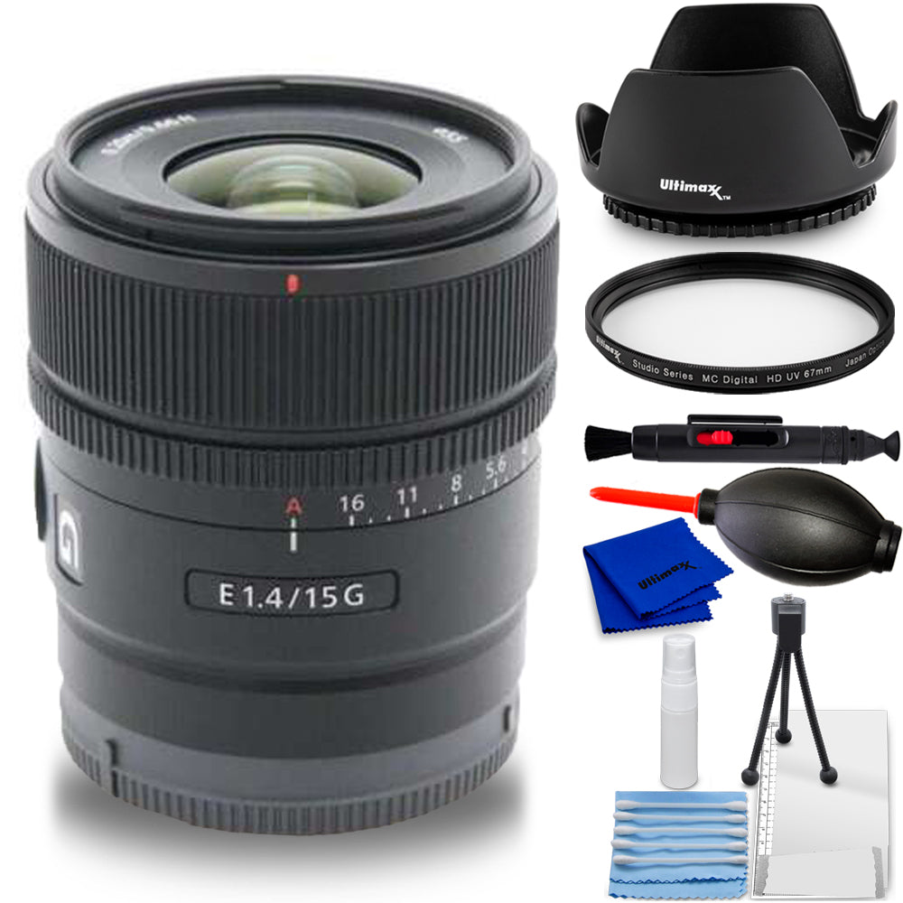 Sony E 15mm f/1.4 G Lens SEL15F14G - 7PC Accessory Bundle