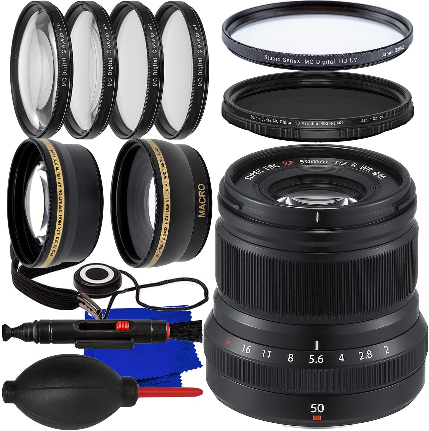 FUJIFILM XF 50mm f/2 R WR Lens (Black) 16536611 - 10PC Accessory Bundle