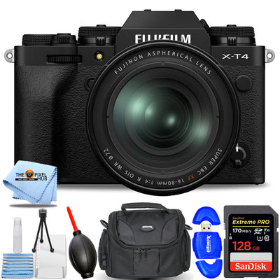 FUJIFILM X-T4 spiegellose Kamera mit 16-80-mm-Objektiv (schwarz) – 7-teiliges Zubehörpaket