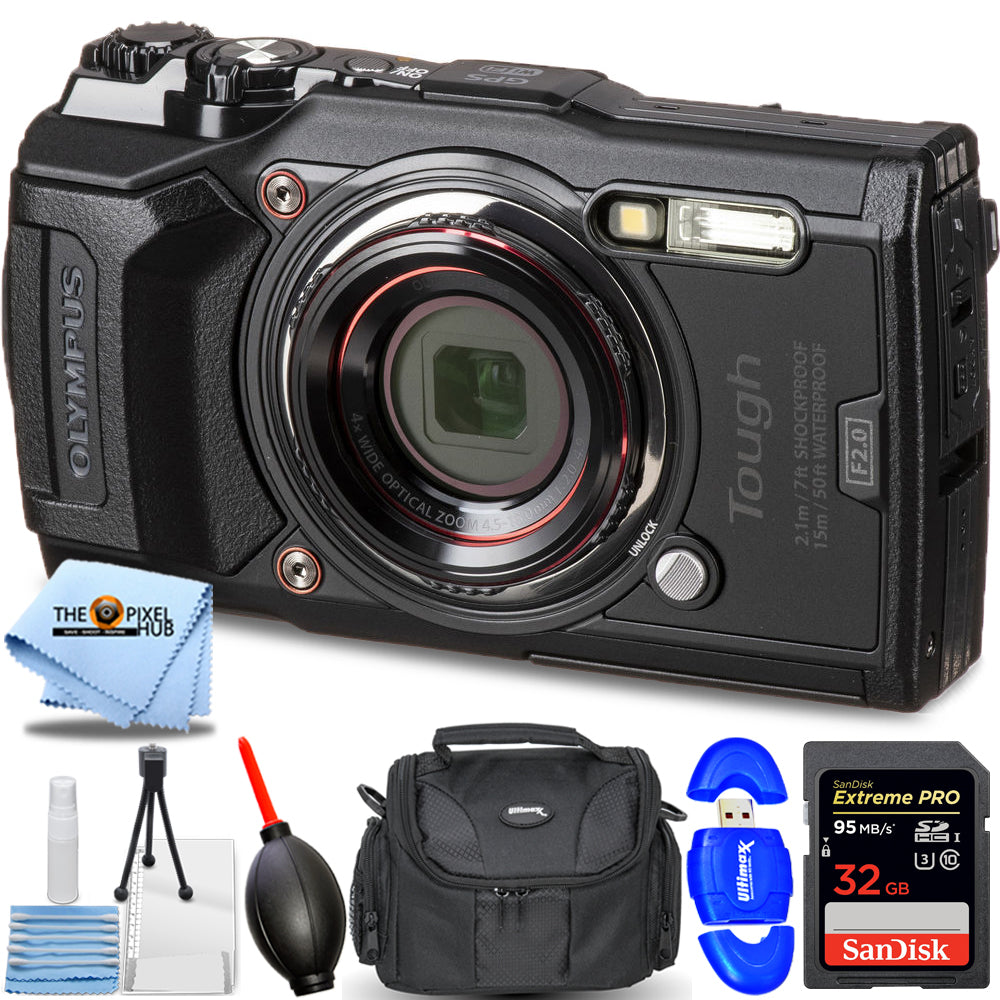 Olympus Tough TG-6 wasserdichte Digitalkamera (schwarz) – 7-teiliges Zubehörpaket