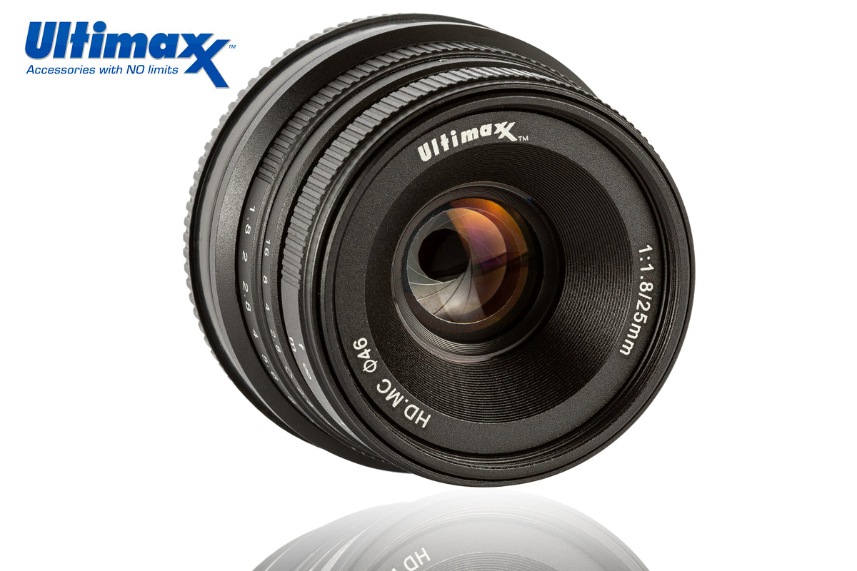 ULTIMAXX 25 mm f/1.8 manuelles Objektiv für Sony E-Mount (Nex) – 7-teiliges Zubehörset