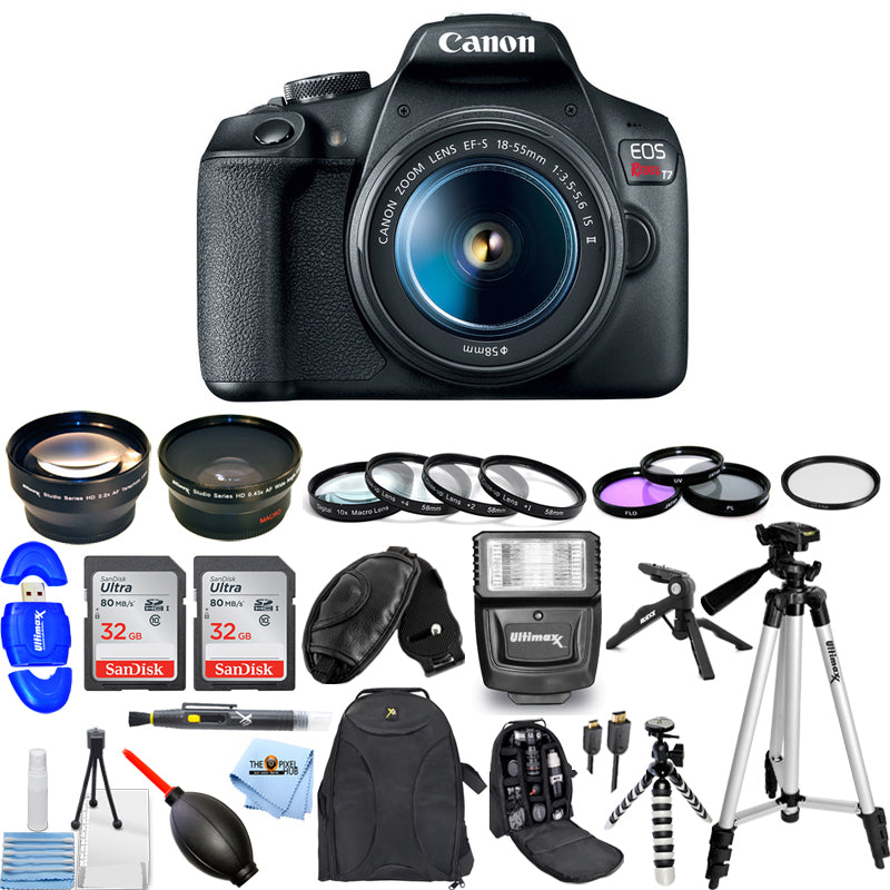 Canon EOS Rebel T7 Kamera 3 Objektiv-Kit 18-55 mm + 32 GB + Blitz – Top Value Bundle