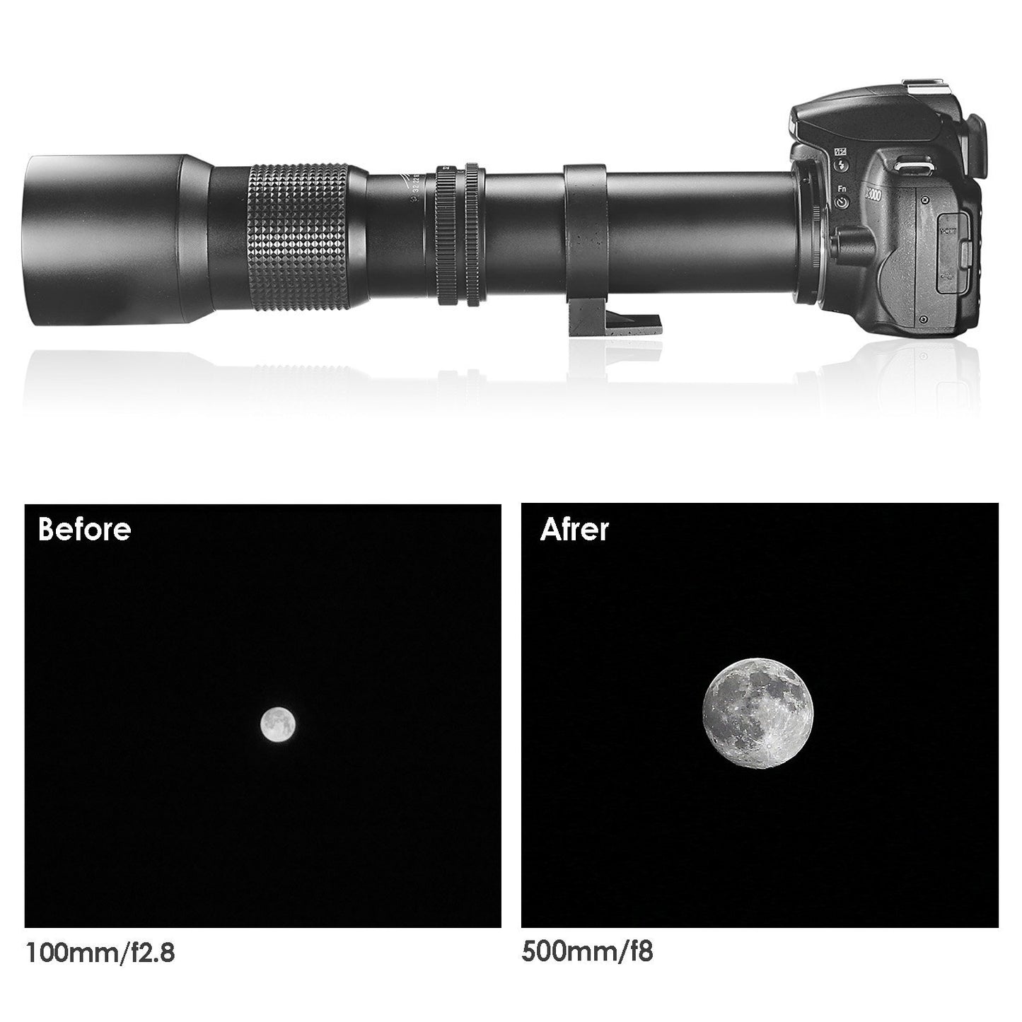 Super 500mm f/8 Manuelles Teleobjektiv für Nikon D-Modellkameras D7200 D5600 D5