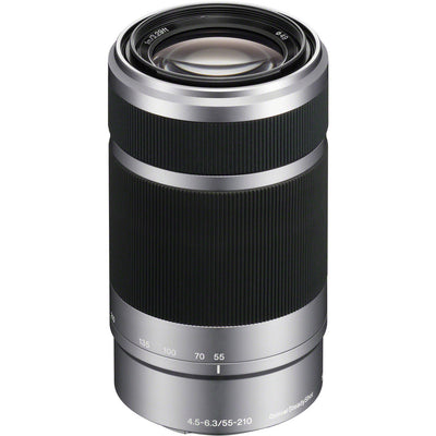 Sony E 55–210 mm f/4,5–6,3 OSS-Objektiv (Silber), neu in weißer Box, 7-teiliges Zubehörset